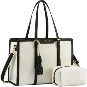 LOVEVOOK 15.6-inch Canvas Laptop Tote with Clutch for Women - Lightweight, Large Capacity for Work, Travel, School Luxury