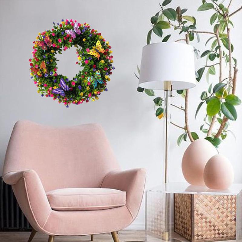 ZMOCEN Artificial Spring/Summer Wreath With Butterfly Decorations, Suitable For All Seasons Including Home Décor, Front Door Decoration, Outdoor Patio, Wedding Party Setup, And Valentine's Day Gift. Reusable And Durable.
