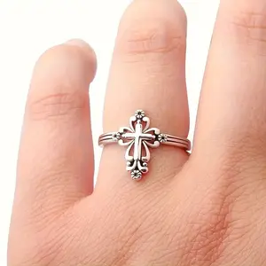 1pc Fashionable Trendy Cross Flower Silvery Ring for Men and Women, Good Friend Birthday Gift