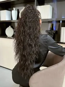 30" Water Wave Curly Ponytail Claw Clip, Curly Ponytail Clip-In Hair Extensions, Fluffy Natural-Looking Synthetic Wavy Curly Hairpiece for Black Women