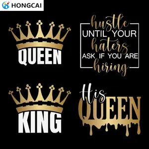 4 Piece Crown Iron-On Patches, with Bold Quotes, Durable Vinyl Stickers, Easy to Apply, Perfect for Couple T-Shirts