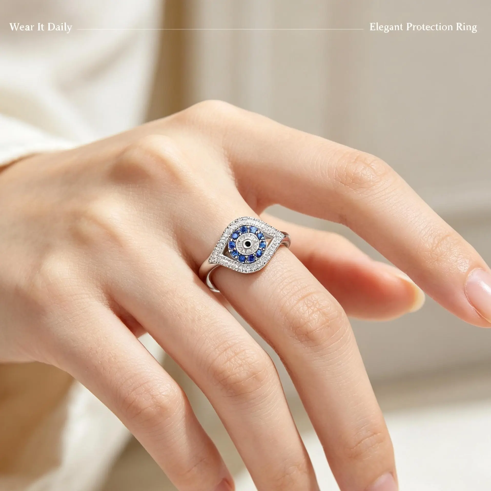 CZ Evil Eye Ring for Women, Gold Plated Cubic Zirconia Protection Eye Ring, Dainty Trendy Fashion Jewelry, Stackable Ring Gift for Her