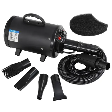 NOVA Professional Pet Grooming Hair Dryer - 400-2400W, Lightweight ABS Plastic with Rubber Handle, Easy-to-Use, 2 Airflow Speeds, 31.5"-71" Hose, Fast Drying for 11 lbs Heavy Coats, 70-80db Quiet, Portable, 4 Adjustable Nozzles for Dogs
