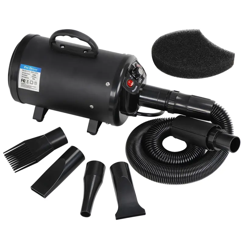 NOVA Professional Pet Grooming Hair Dryer - 400-2400W, Lightweight ABS Plastic with Rubber Handle, Easy-to-Use, 2 Airflow Speeds, 31.5"-71" Hose, Fast Drying for 11 lbs Heavy Coats, 70-80db Quiet, Portable, 4 Adjustable Nozzles for Dogs