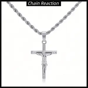 Holy Cross Pendant Necklace for Men Women - Catholic Christian Chunky Stainless Steel Hypoallergenic Chain Thanksgiving Christmas Family Jewelry Gift Valentine's gift