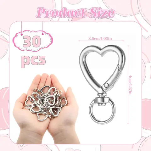 30pcs Multipack Alloy Metal Heart Keychain Series with Clip-On Spring Snap Buckle - Women's Useful Mini Gifts, DIY Hanging Accessory, Approx.4x2.5cm/1.6x0.98in Home Decor & Bag Accessory