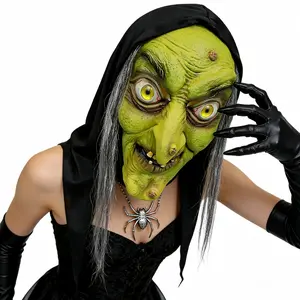 This Halloween old witch scary mask features a classic green latex mask with a black hood and silver-gray long hair. It’s suitable for Halloween horror costumes, fairy tale villain cosplay, haunted house escape rooms, carnival costumes, and bar/nightclub