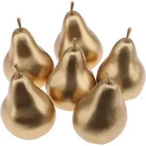 6 PCS Faux Gold Pear Fruit Artificial Fake Fruit Decorative Set Lifelike Plastic Pears for Table Centerpiece Home Kitchen Decor Christmas Birthday Party Display