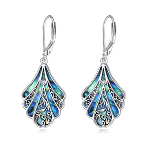 925 Sterling Silver Abalone Shell Dangle Drop Earrings For Women Filigree Bohemian Earrings Jewelry Gift