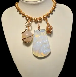 Opalite Mermaid Necklace, Rose Quartz Sphere , Handcarved Crystal Healing Chakras Necklace Jewelry Gift for Birthday Anniversary Women Opalite Necklace Engagement Wedding Daily