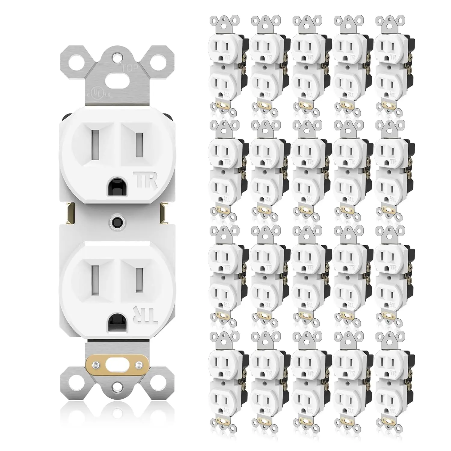 Duplex Receptacle Outlets, 15Amp 125V, Residential Grade Wall Outlet, Tamper-Resistant(TR) Electrical Receptacle, 3-Wire, Self-Grounding, UL Listed, Push & Side Wire, White, 20 Pack