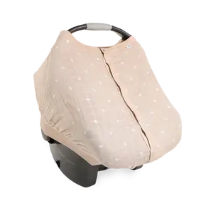 Cotton Muslin Car Seat Canopy - Taupe Cross