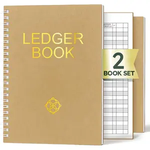 Book - 2 Pack Accounting  Books for Small Business, Finance Planner, Expense , Bookkeeping Record Book, Account , Spreadsheet Notebook - Brown