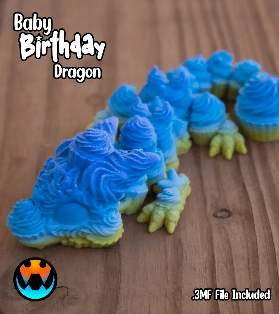 Baby Birthday Dragon Articulated 3D Model – Cinderwing3D | FDM Collectible | Border3D LLC