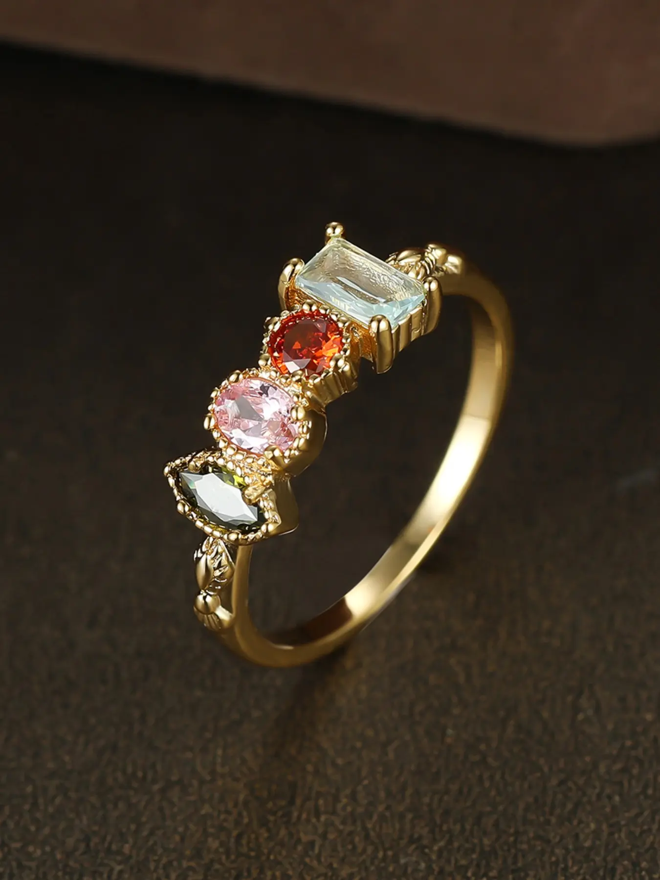 Elegant Multi-Color Geometric Zircon Ring for Women, Beautiful Rings, Fashion Promise Ring, Copper Chain Design, Perfect Party Jewelry Gift for Birthdays