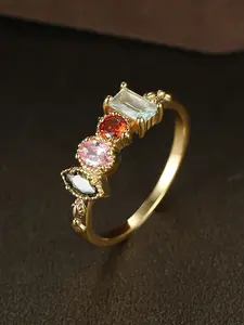 Elegant Multi-Color Geometric Zircon Ring for Women, Beautiful Rings, Fashion Promise Ring, Copper Chain Design, Perfect Party Jewelry Gift for Birthdays