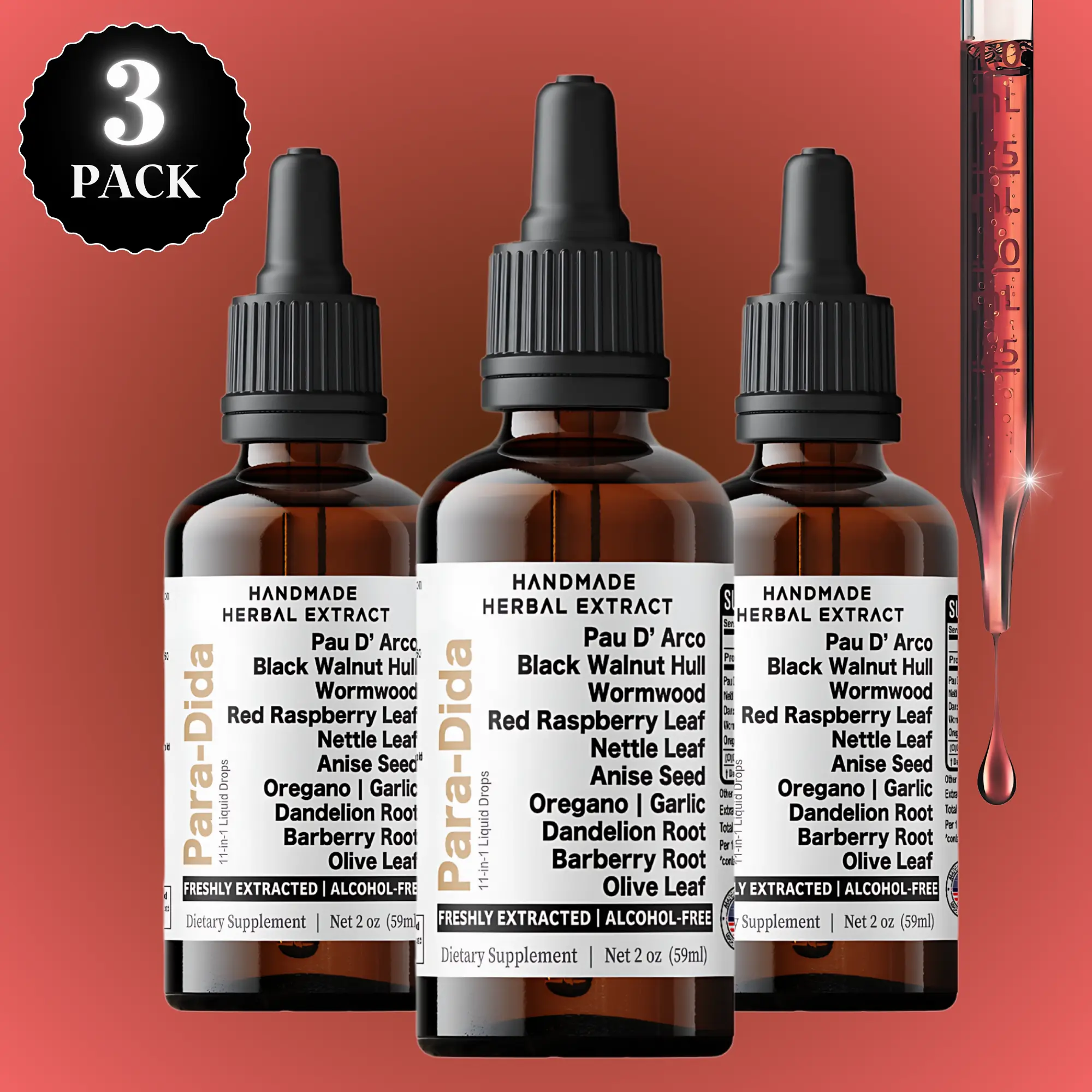 3 Pack: Para Dida Detox Wormwood + Black Walnut Hull Herbal Liquid | Digestive & Colon Support Supplement | with Black Walnut Hulls