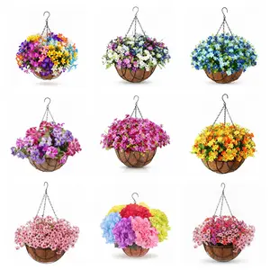 Artificial Flower Hanging Baskets for Spring Outdoors UV Resistant Faux Hanging Plants Flowers for Outdoors Garden Spring Decor for Patio Porch
