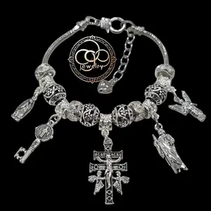 San Miguel Arcangel, San Judas Tadeo, Cruz de Caravaca, San Benito key, Virgen de Guadalupe, Silver bracelet (you can add charms)