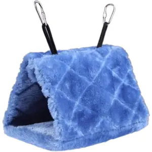 Plush Comfortable Bird Hammock Hanging Comfortable Cave Happy House Bird Parrot Hideout M Size (23.5 * 22cm ) (Blue)