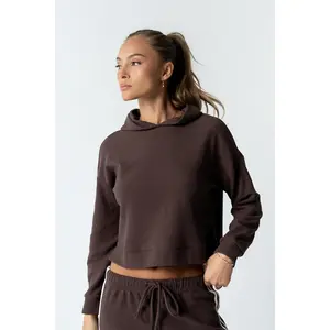 Kourtney Waffle Knit Hoodie in Brown