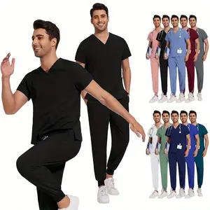 Jogger Men Scrubs Uniforms Sets Top Sale Uniforms Two Piece Stretch Spandex Pants Scrubs Suit