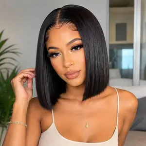 ISEE HAIR Wear Go Straight Short Bob 7*5 Lace Front Glueless Human Hair Wig with Drawstring Cap Pre-plucked Hairline & Pre-cut Lace & Pre-Bleached Knots Wig Beginner Friendly Gift for Girlfriend/Wife/Family Vacation Hair #SummerWins #DealsForYouDays
