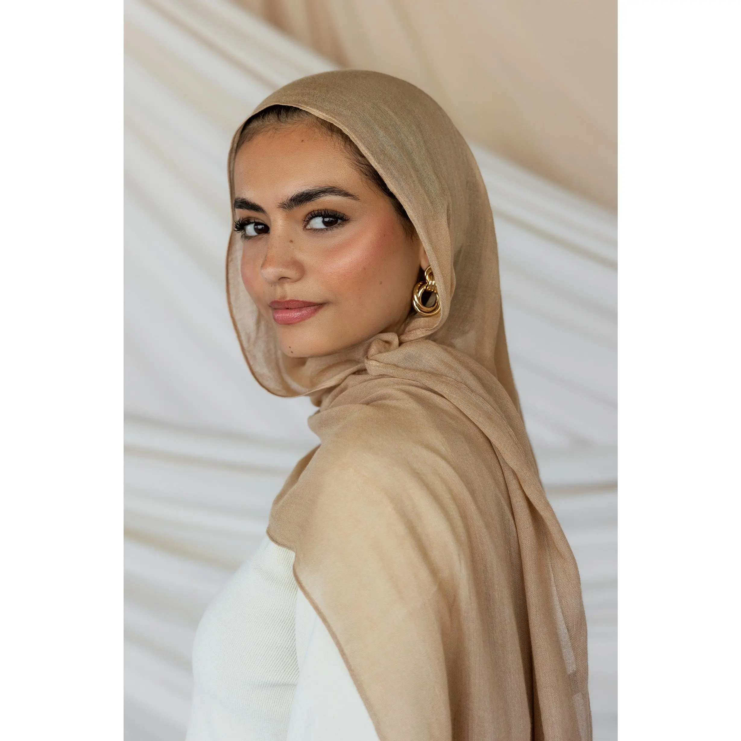 VELA Beige Natural Stone Solid Modal Square Hijab - Muslim Fashion Hijabi Casual Head Scarf, Scarf Head Wrap for Muslim Modest Wear