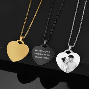 HZ-P04  Love Heart Lettering Custom Pendant Stainless Steel Blank Laser Engraving Personality Gift For Men and Women