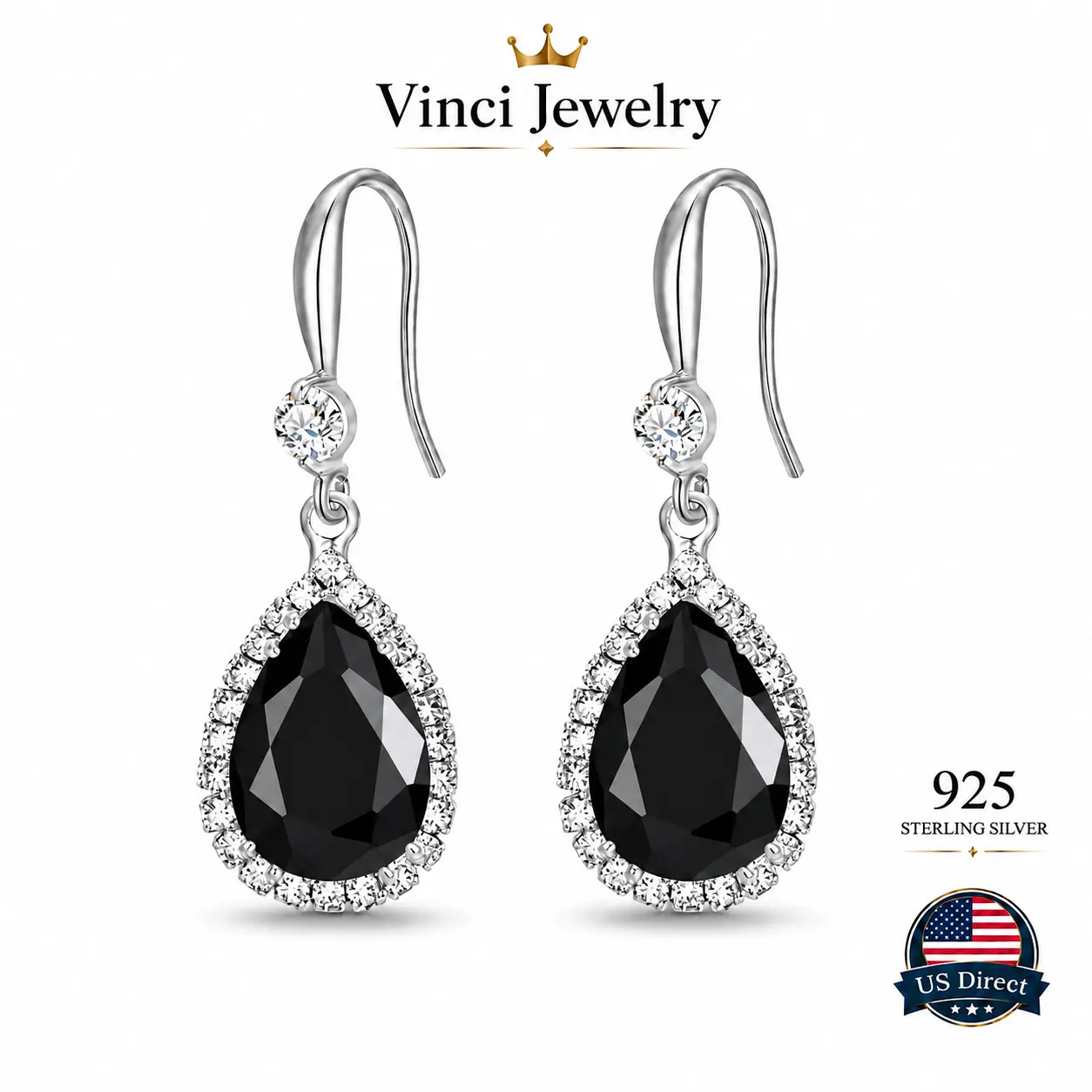 925 Vintage Black Onyx Drop Earrings with Exquisite 5A CZ Design, Elegant Syntheitc Obsidian Ear Jewelry for Women, Valentine's Day Birthday Jewelry Gift for Lover, Girls, Mother, Daily Wear and Party Jewelry