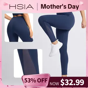 HSIA Aura Womens Crossover High Waisted Yoga Pants Cooling Quick Dry Leggings with Mesh Splicing Slimming Workout Tights Plus Size M-4XL