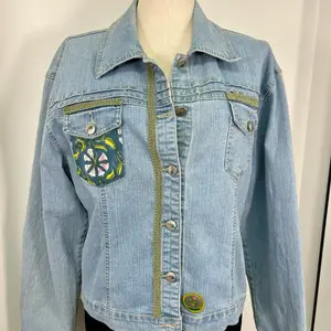m’bellish Embroidered Floral Denim Jacket Hand-Embellished by Trish