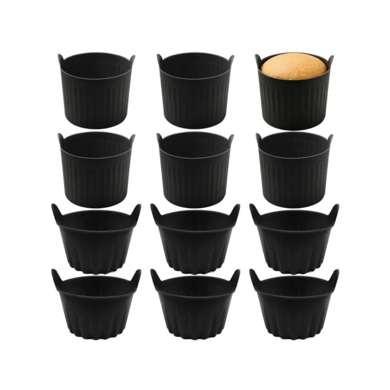 12 pieces mini black silicone baking cup - 2.5inch & 2.6inch, high temperature resistant, non stick, easy to demold, suitable for ovens and microwaves, suitable for home baking, making Muffin cakes and puddings, reusable