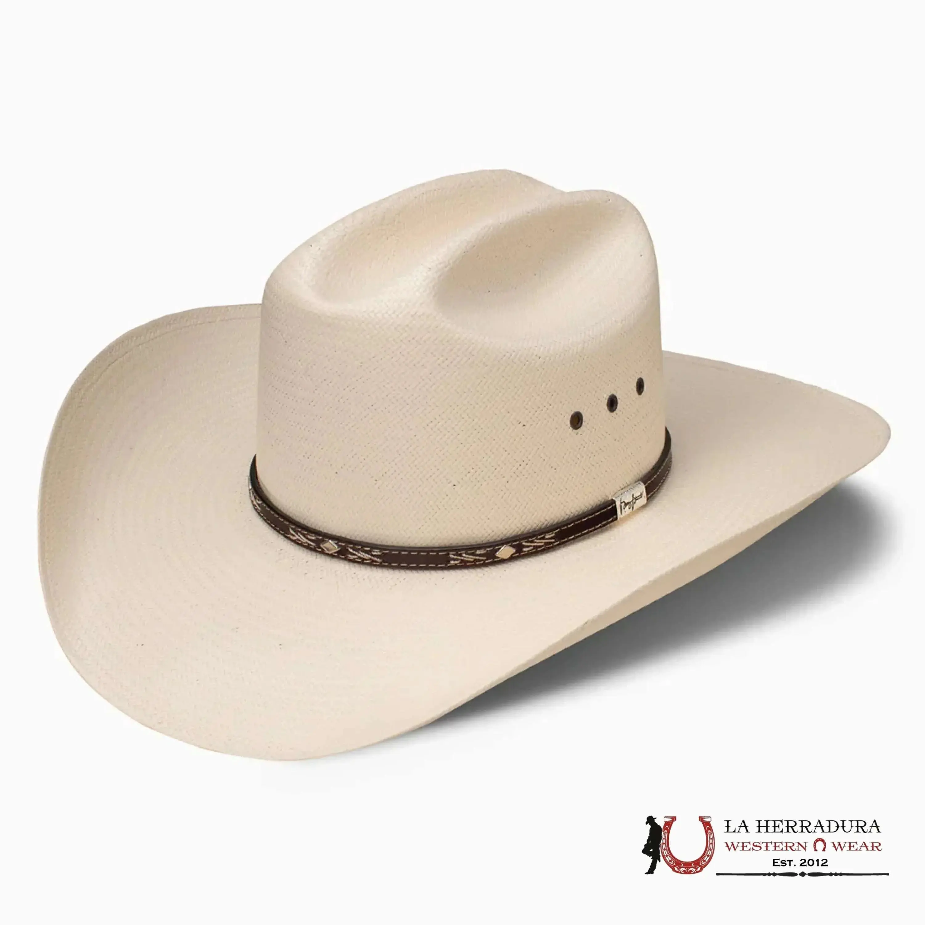 Lambert 10x Natural Cattleman Cowboy Hat with Whipstitch Detail, Metallic Accents, and Leather Sweatband, Cowboy Accessories, Whip Stitch
