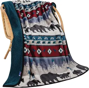 Designs Lodge Series Super Soft Sherpa Lined Throw Blanket 50"x60" for Lodge Cabin House Sofa Car Travel Picnics Ultra Cozy & Warm Universal Use
