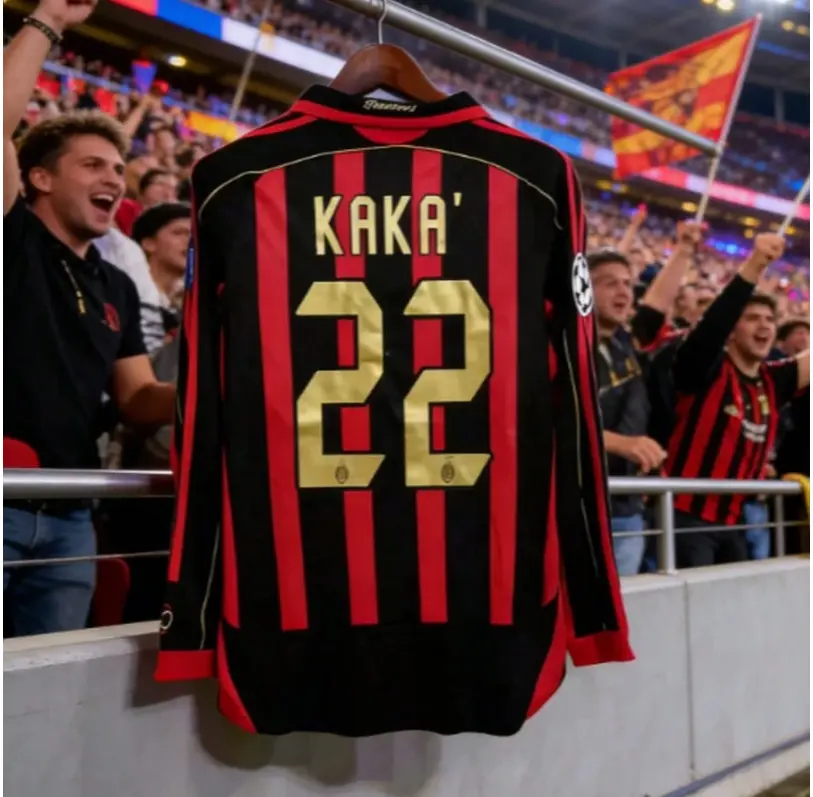 Brazilian Legend Inspired Red Black Striped Soccer Jersey Shirt, No.22 Back Graphic Football Fan Top, Long Sleeve Athletic Sports Tee, Retro Match Day Streetwear Apparel