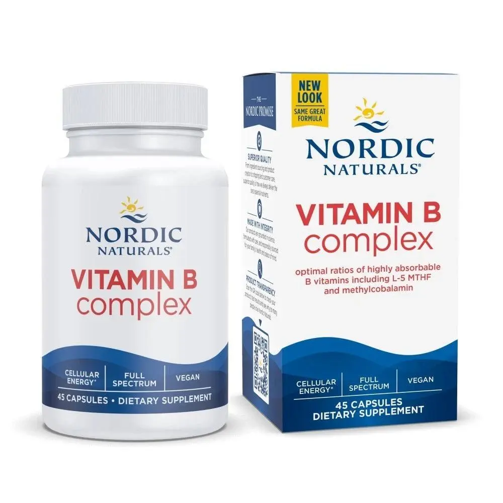 Nordic Naturals Vitamin B Complex Supplement - Optimal Ratio 8 B Vitamins, High Absorption, Energy Boost, Vegan, 45 Count, Non-GMO, Gluten & Dairy Free, Third-Party Tested