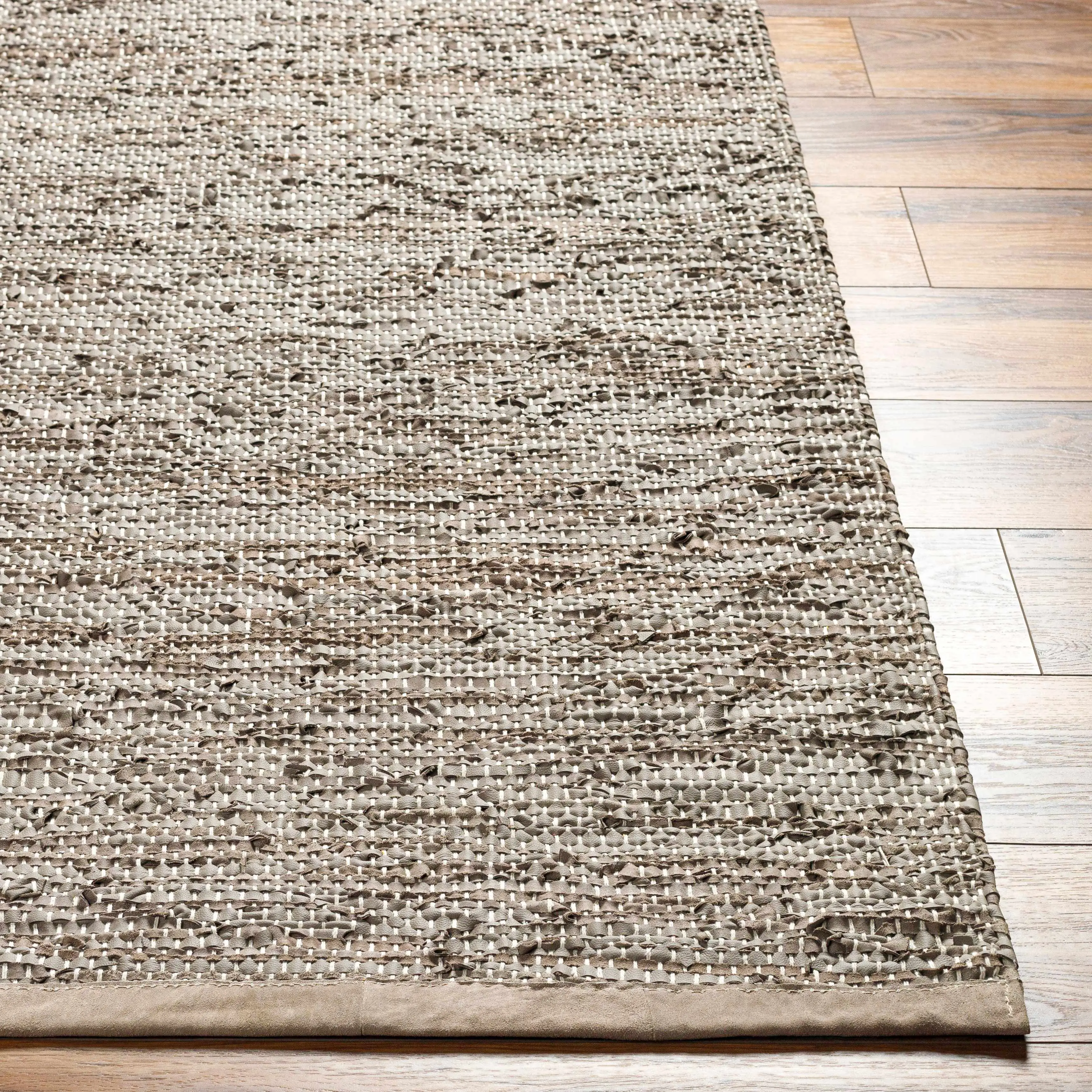 Aneko Khaki Handwoven Leather Rag Carpet Aneko Khaki Handwoven Leather Rag Carpet