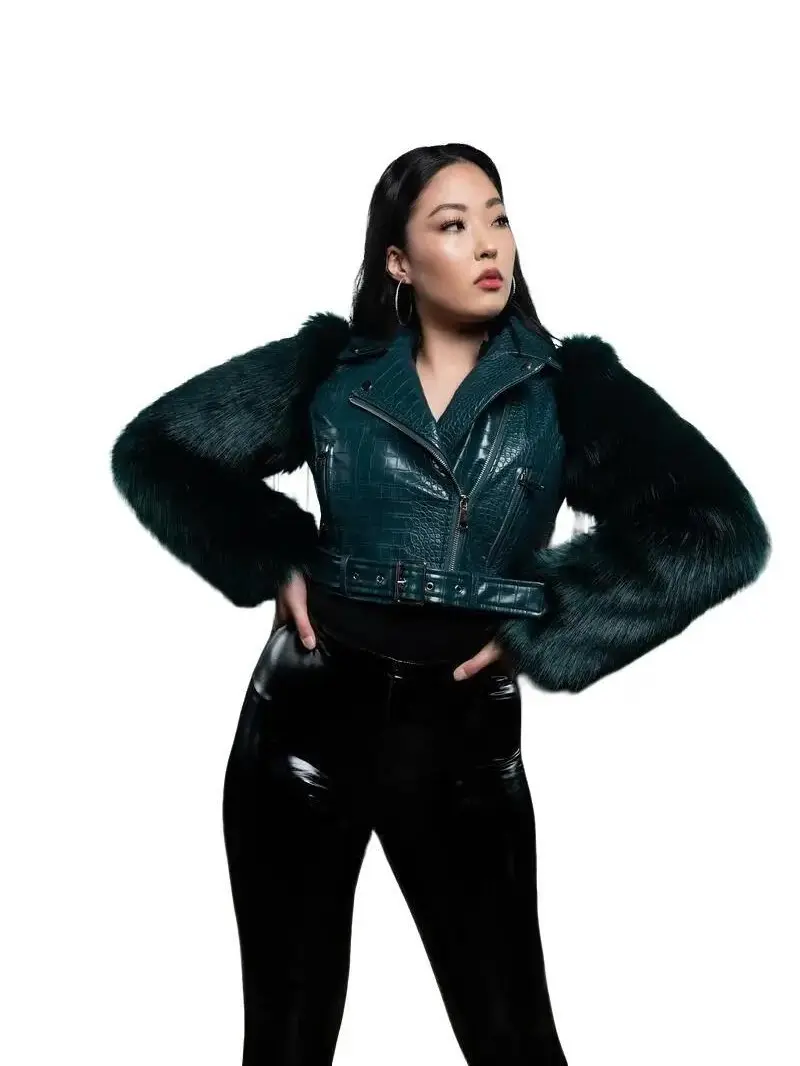 Kay's Kloset Vegan Leather Cropped Fur Jacket