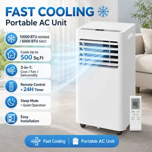 Portable Air Conditioner 8000 BTU 10000 BTU ASHRAE 110V, 3-in-1 Function AC Unit with Cooling Fan, Dehumidifier, Remote Control, 24-Hour Timer, Sleep Mode, Window Kit, 11.5x11.8x27.2in Floor AC for Bedroom, Living Room