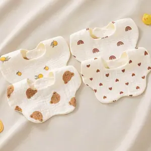 Baby Cotton Bibs Set, Newborn Anti-Choking Bibs, Super Soft Comfortable, Adjustable Snap Design, Cartoon Print, Perfect Gift for Christmas Halloween Fall, Burp Cloths