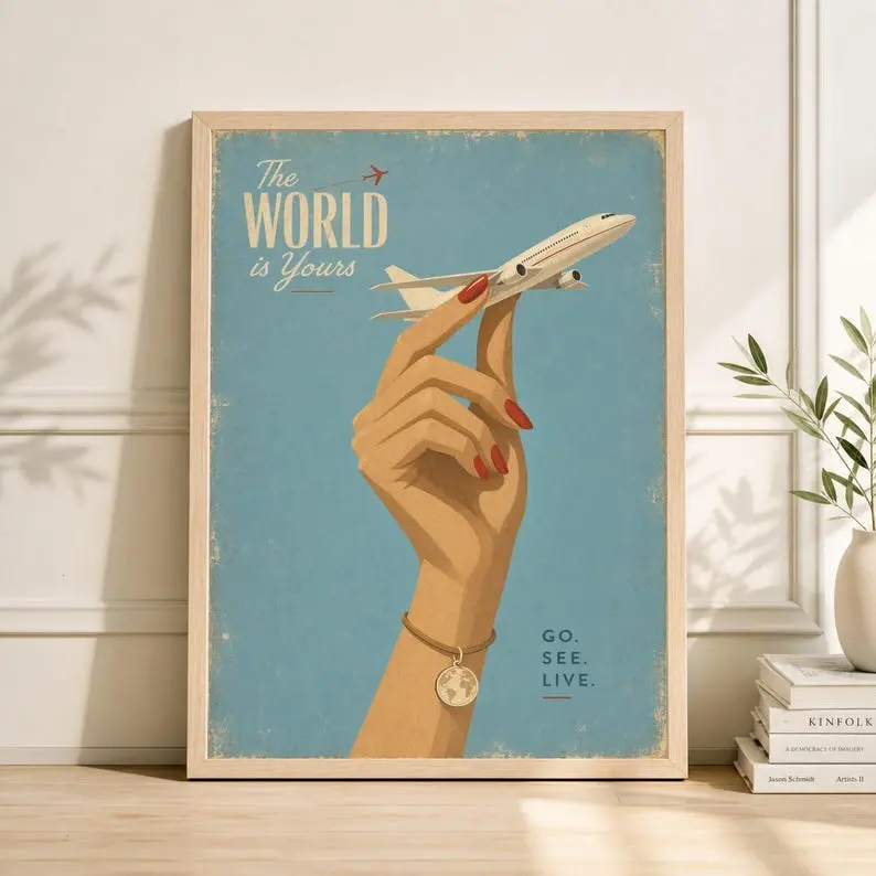 Vintage Airplane Poster, Mid Century Aircraft Print, Pilot Gift Artwork, Retro Travel Wall Art