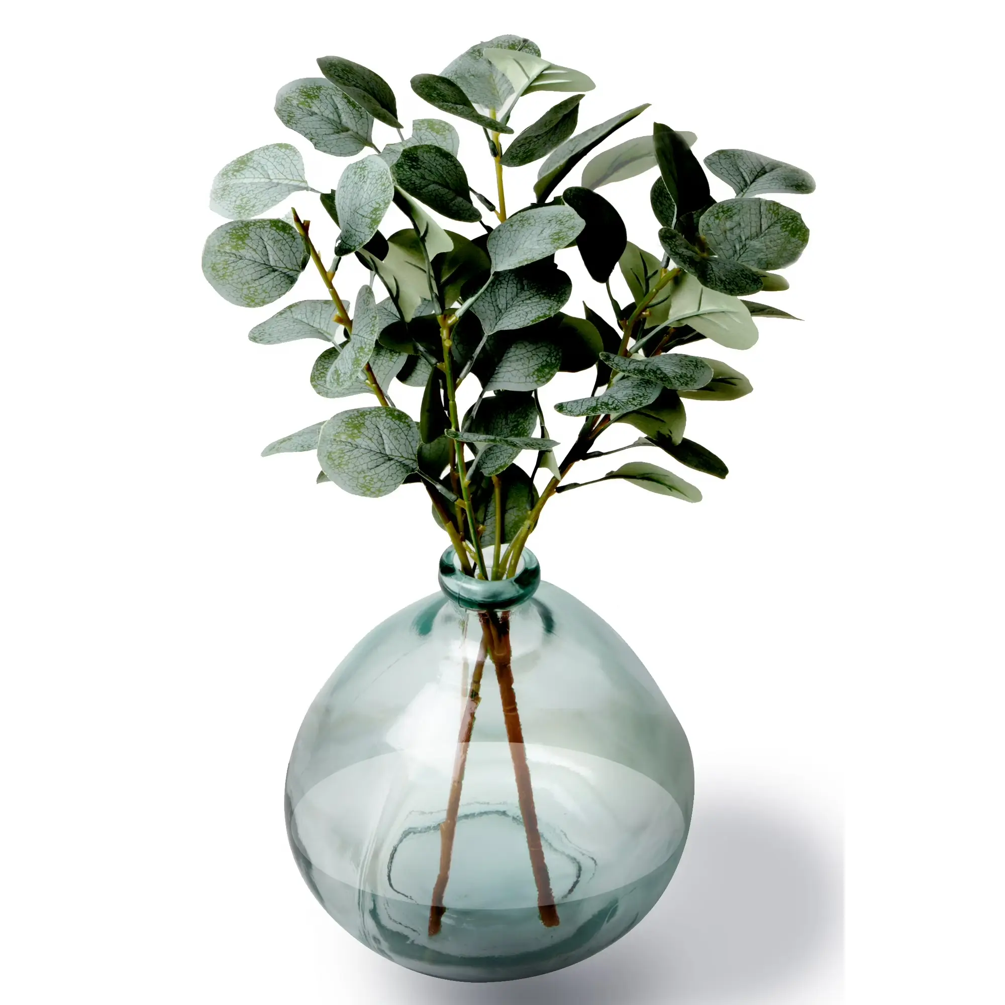 12-Inch Contemporary Minimalist Artificial Eucalyptus Arrangement with 1 Glass Vase, Faux Greenery Plants for Home Office Shelf, Entryway Table, Balcony Decor, Study Plant Decor with Fresh Calming Touch