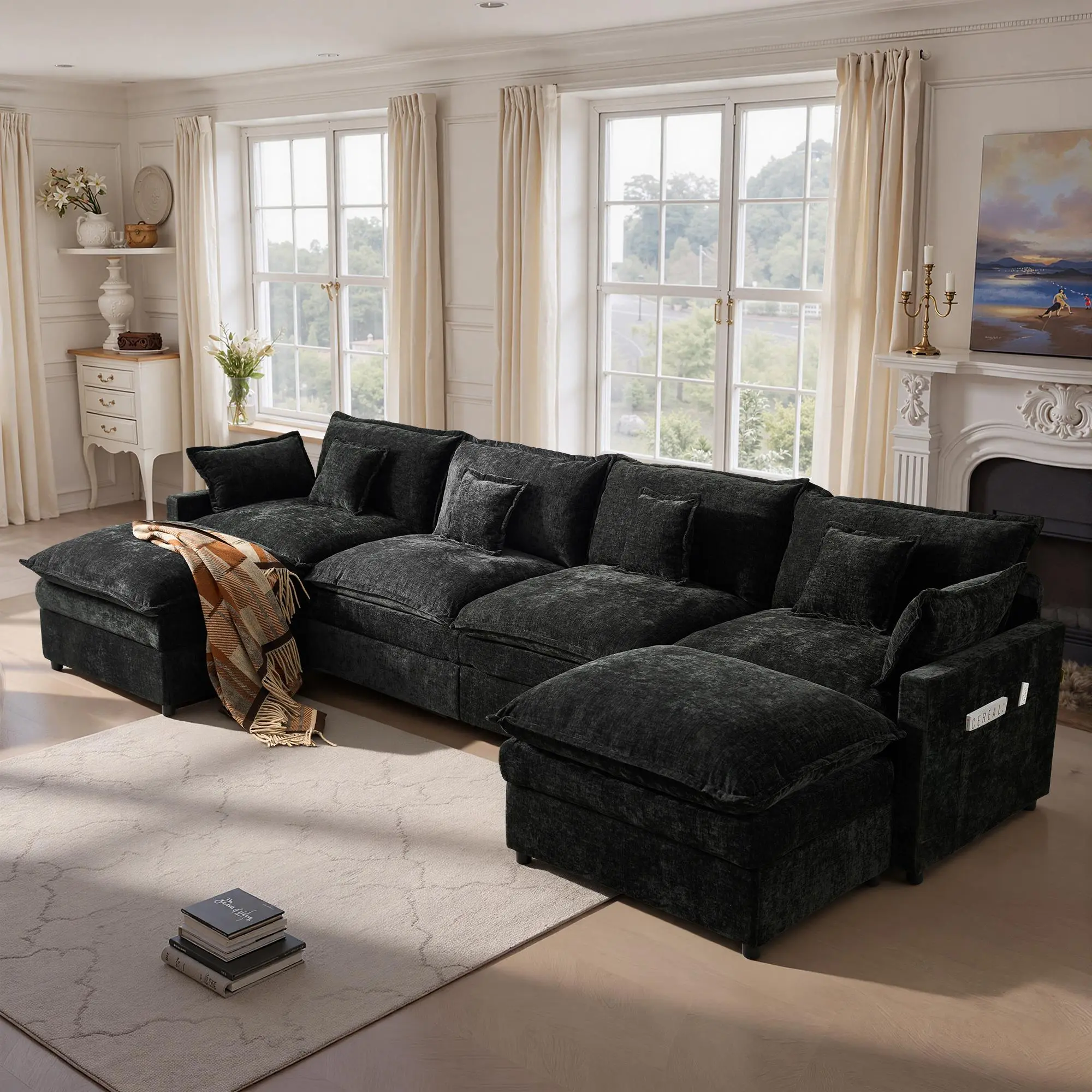 143" Black Chenille - 4 Seater(3 Packages)