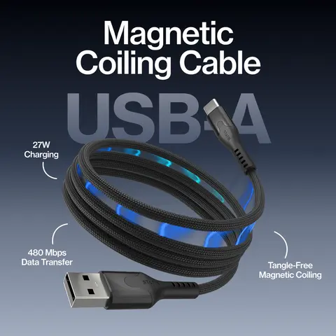 STATIK MagStack USB-A: Magnetic Tangle-Free Cable for Laptops Tablets & Phones | 480 Mbps Data Transfer | Portable & Organizable Cellphone Smartphone Electronic (Not CarPlay Compatible)