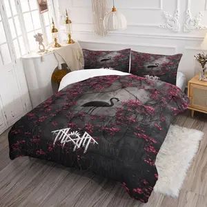 Luxurious Vintage Swan Print Bedding Set, Includes 1 Quilt and 1/2 Coreless Fitted Sheet, Unique Bedroom Decorative Bed Linen