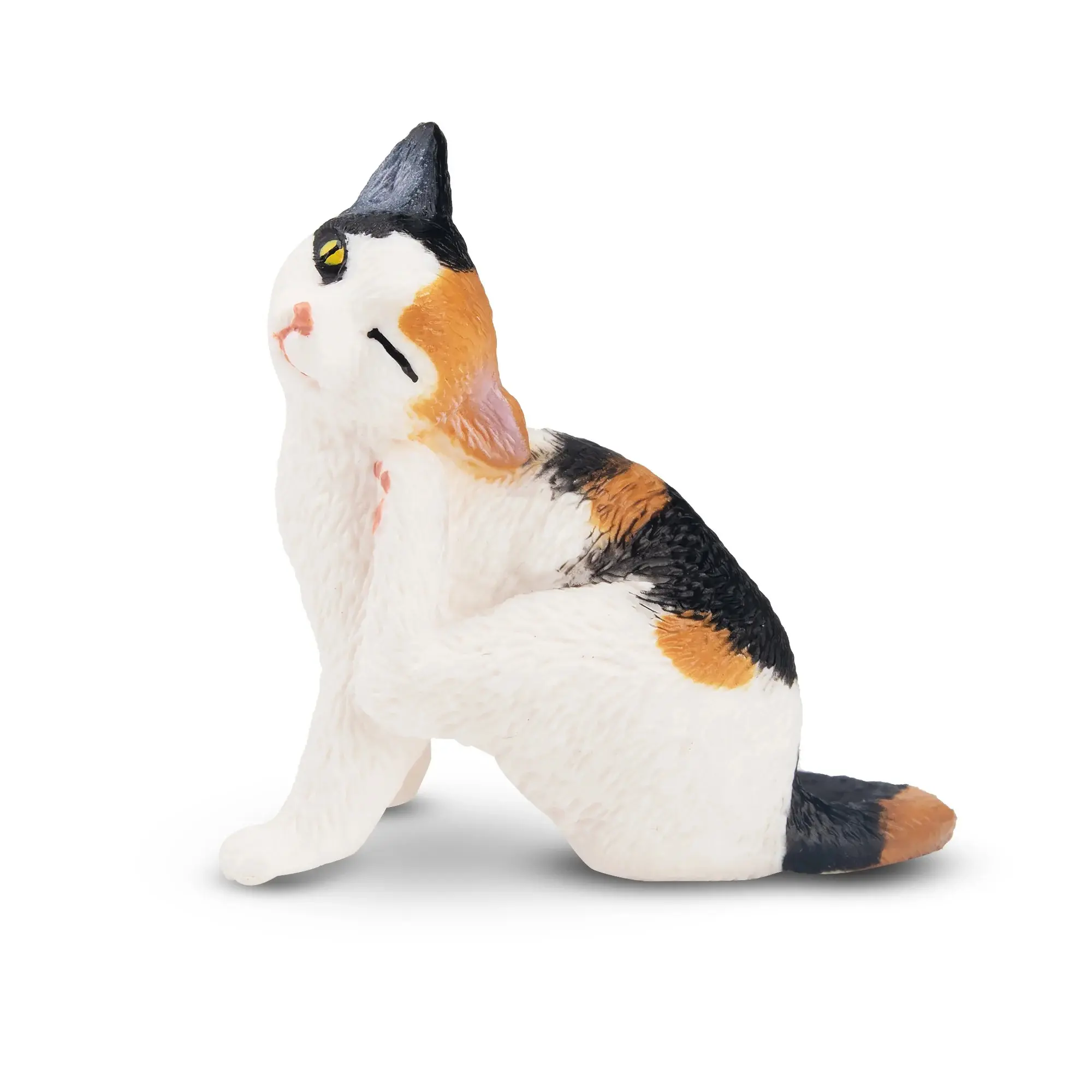 TOYMANY Hand-Painted Mini Sitting Patched Tortoiseshell Cat Figurine - PVC Plastic Realistic Pet Model, 3+ Age Early Education Toy, Montessori Sensory Play Collectible, Decoration Items