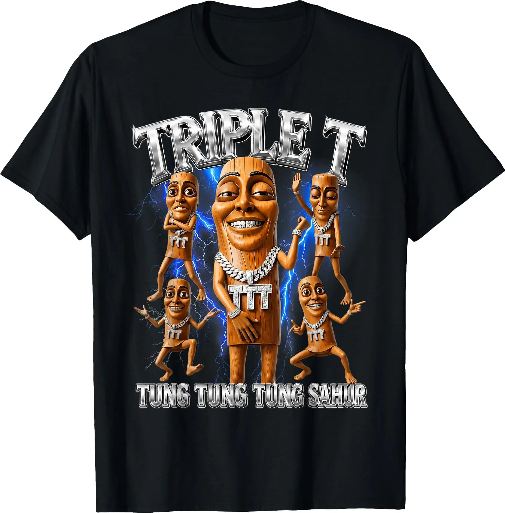 Tung Tung Tung Sahur Brainrot Meme Shirts Triple T T-Shirt Funny Graphic Tee, Breathable Day Casual Streetwear Classic Cotton Top