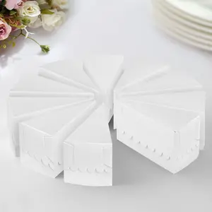 10 Pack | 5"x3" White Single Slice Paper Cake Boxes, Triangular Pie Slice Dessert Box with Scalloped Top