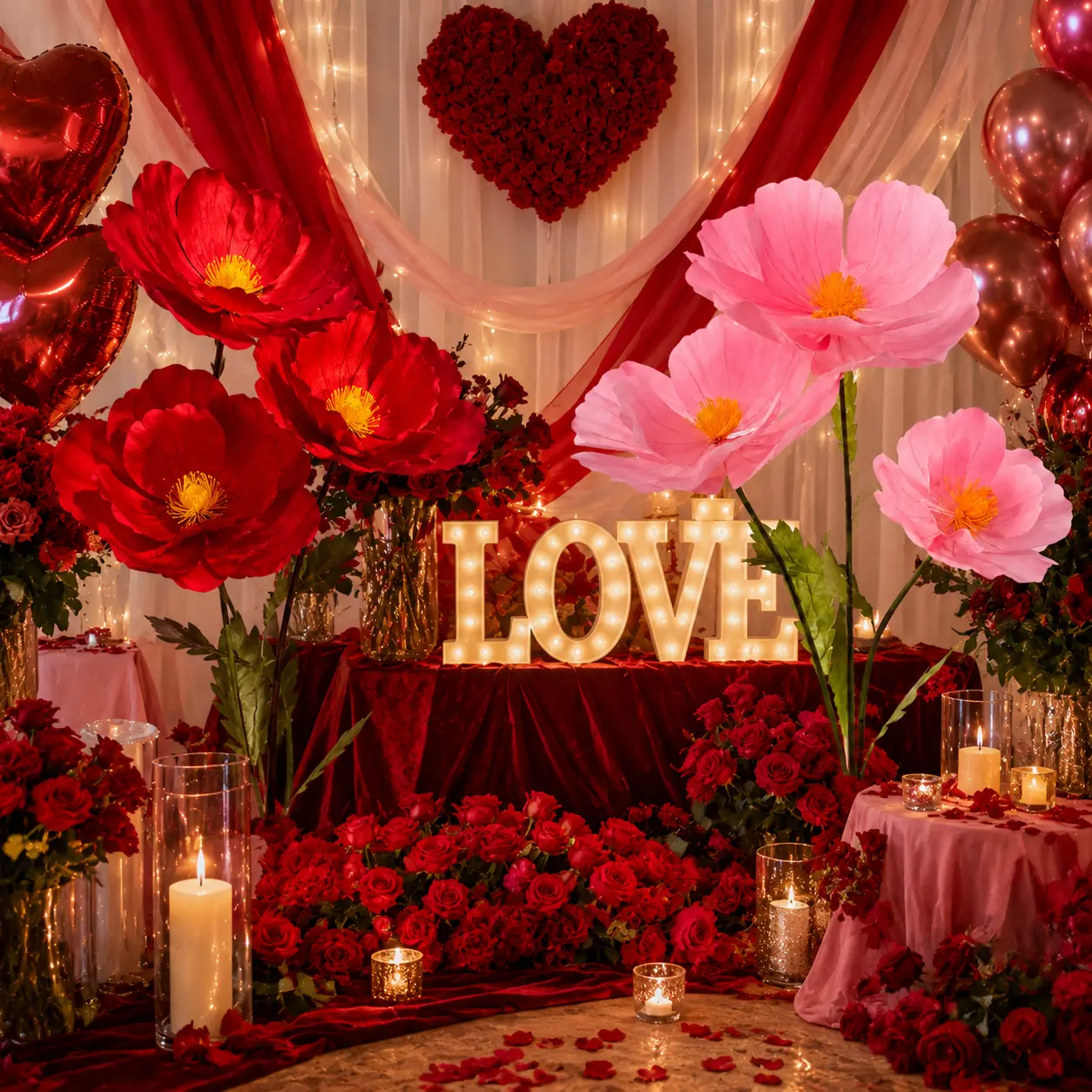 Oversized Giant Artificial Flowers, 3 Dramatic Blooms for Wedding Backdrop, Birthday Party & Event Decor